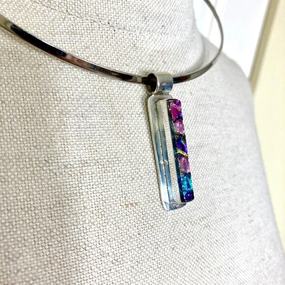 Silver Pendant Necklace with Multicolor Inlay - Picture 3 of 6